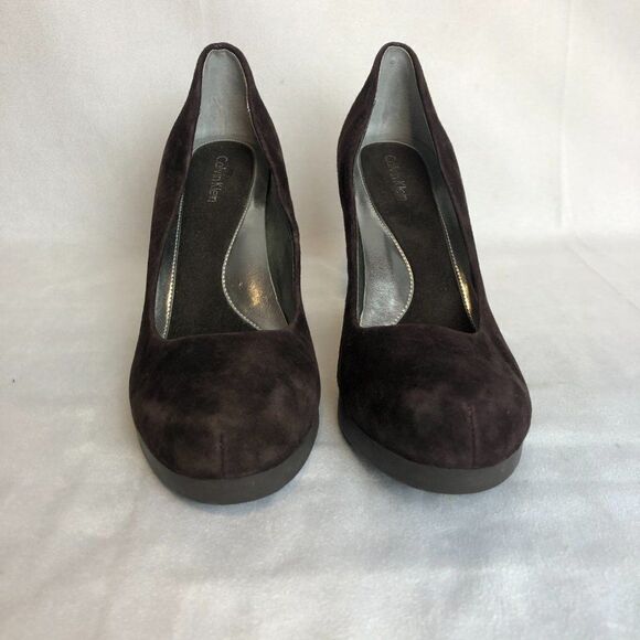CALVIN KLEIN Womens Fairley Brown Suede Platform Heels Size 8 M. SC - Picture 3 of 8